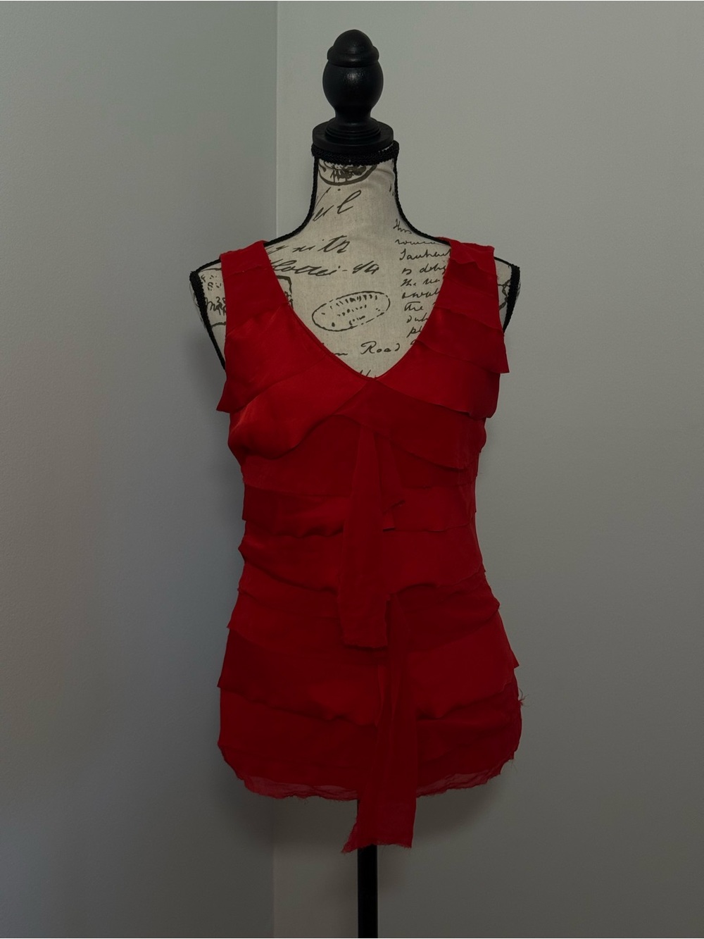 Philosophy Red Ruffled V-Neck Sleeveless Camisole